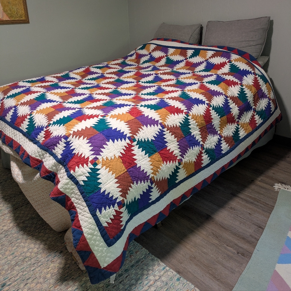 Colorful Geometric Quilt Queen Bedspread - Vtg